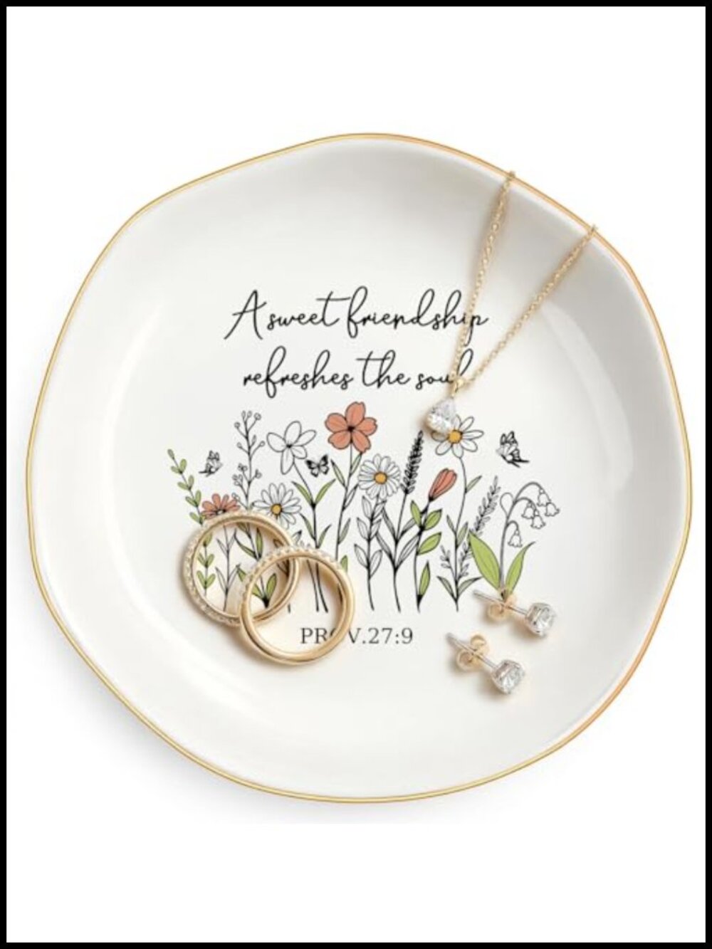 Ceramic Floral Jewelry Tray Bible Verse Trinket Dish Ring Holder 4.53in